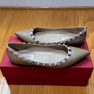 Valentino Rockstud Accents Leather Flats Women's Size: 7.5 | IT 37.5